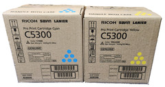 QTY(2) Genuine Ricoh Savin Lanier 828600 828598 Pro Print Cartridges C&Y C5300