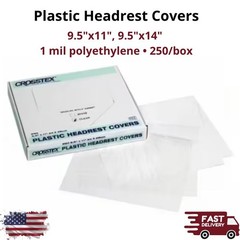 Crosstex 250Pk Dental Headrest Covers Plastic Poly 9.5″x11″ 9.5″x14″ Clear White