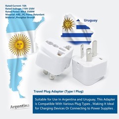 2 Pack US to Argentina Uruguay Australia Brazil Travel Adapter Type I N