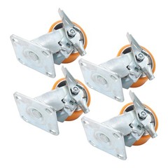 4 Pcs 4″ Side Brake Polyurethane Plate Casters, 3200 Pounds, Silver + Qrange