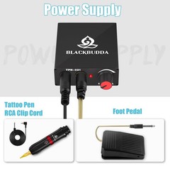 Tattoo Gun Kit for Beginners, Rotary Pen with Power Supply, Black