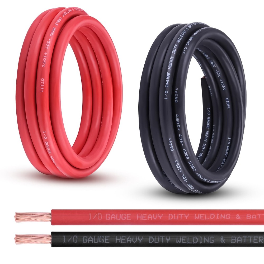 1/0 Gauge Battery Cable, 15ft Red + 15ft Black 1/0 Awg Pure Copper Wire Welding