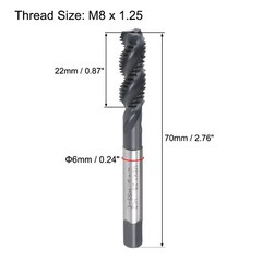 2pcs M8 x 1.25 Spiral Flute Tap Metric Machine Thread Tap HSS Nitriding Coated