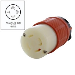 30A 480V NEMA L16-30R 4-Prong Locking Female Connector Assembly by AC WORKS®