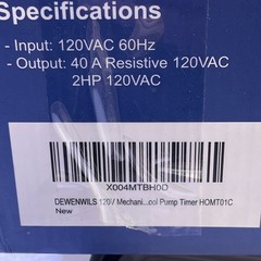 Dewenwils Mechanical Timer Box PTM01 120V 40A Resistive 2HP Pump Timer NOB