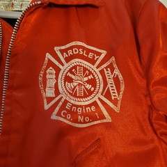 Vintage Ardsley New York Engine Co No. 1 Firefighter Jacket Coat Red USA w/ Hood