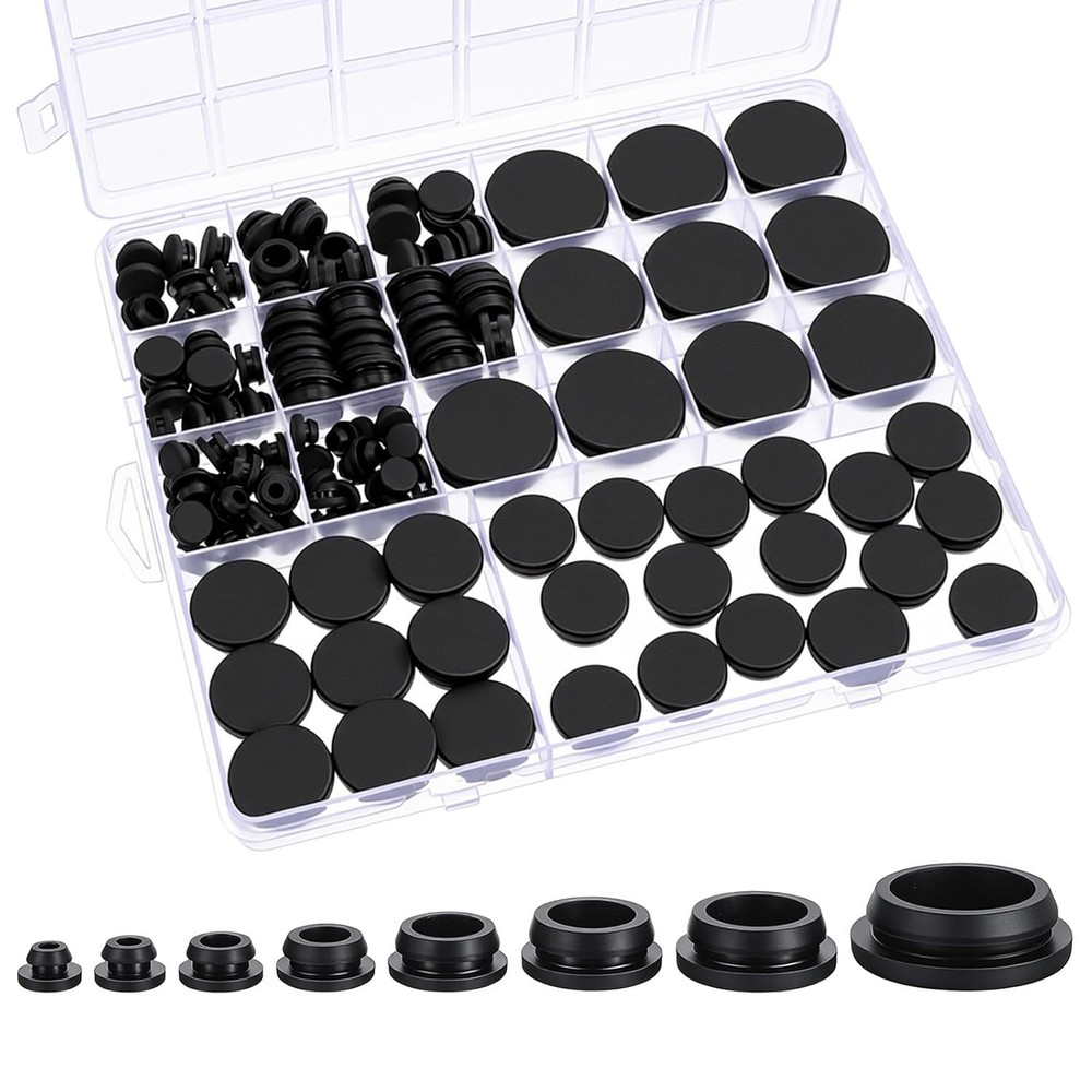 125PCS Rubber Plugs for Round Holes, Premium Black Rubber Hole Plugs, Various…