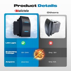 3 Position Rocker Switch, Waterproof ON/Off/ON 12V 20A 24V10A Rocker Switch 7…
