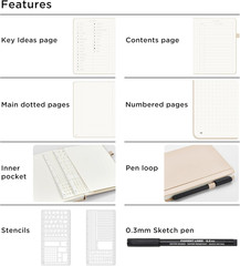 Bullet Dotted Journal Notebook, A5 Leather Hardcover, 176 Numbered Pages 100GSM