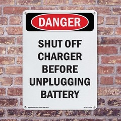 Portrait Shut Off Charger Before Unplugging OSHA Danger Sign, Decal 5 or 10 Pack