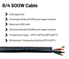 WindyNation 8/4 8 Gauge 4 Conductor SOOW SO Cable Cord 600V Portable Power Wire