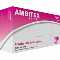 Ambitex Powder Free Latex Rubber Gloves MEDIUM (10 boxes / 1 Case/ 1000 Gloves)