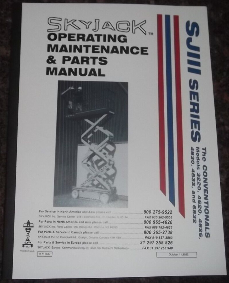SKYJACK SJIII 3220 4620 4626 SCISSOR LIFT OPERATION MAINTENANCE & PARTS MANUAL