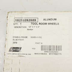 Norton 12″ OD x 1″ Thick 32A60-KVBE Tool Room Grinding Wheel 2070RPM 3″ Arbor