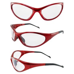 Global Vision Reflex Motorcycle Safety Glasses Red Frame Clear Lens ANSI Z87.1