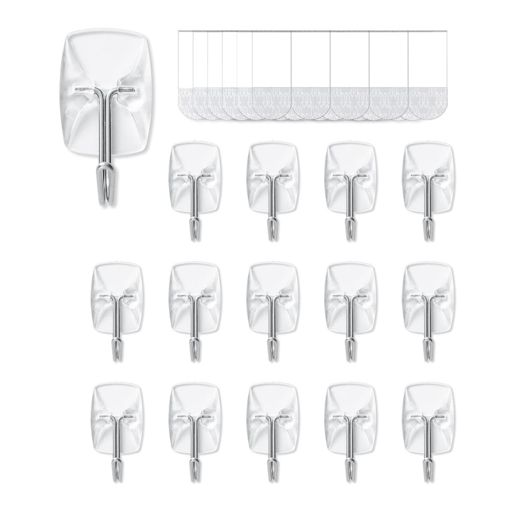 15 Small Hooks+30 Removable Strips, Clear Wire Hanger Hooks, Damage-Free Util…
