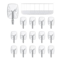 15 Small Hooks+30 Removable Strips, Clear Wire Hanger Hooks, Damage-Free Util…