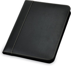Contrast Stitch Leather Zippered Portfolio Folder/Business Portfolio for Men and