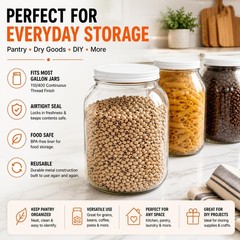 3-Pack White Metal Lids for 1 Gallon & 1/2 Gallon Wide Mouth Glass Jars – 110mm