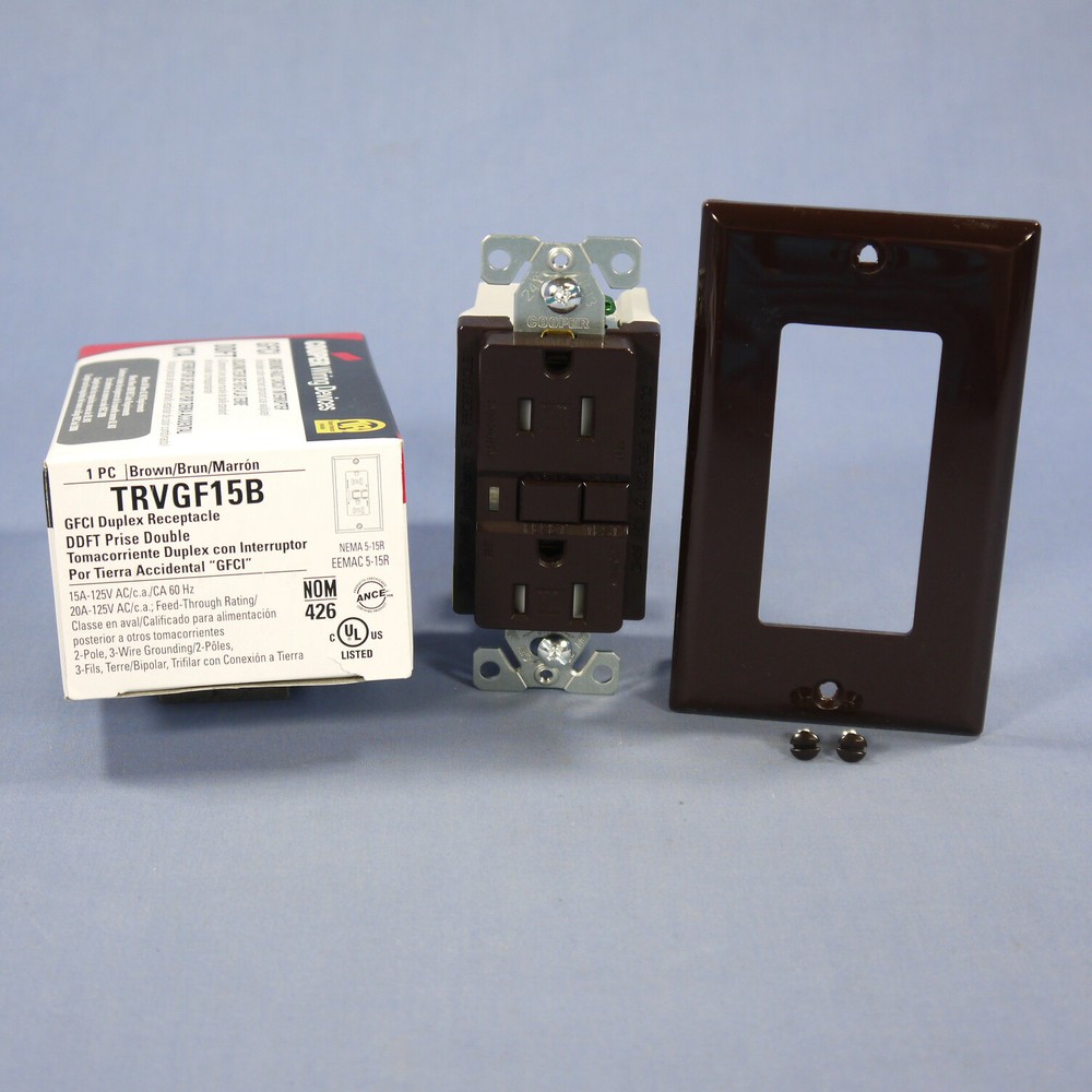 Cooper Brown Heavy Duty Tamper Resistant GFCI GFI Outlet NEMA 5-15R 15A TRVGF15B