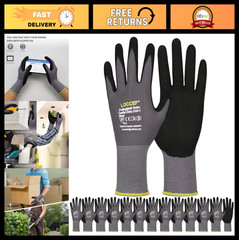 MicroFoam Nitrile Coated Work Gloves – 6 Pairs, Seamless Knit Nylon, Gray