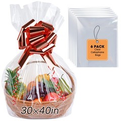 6 Pack Extra Large Clear Cellophane Bags 30×40 Inch Gift Basket Wrap 2.8 Mil