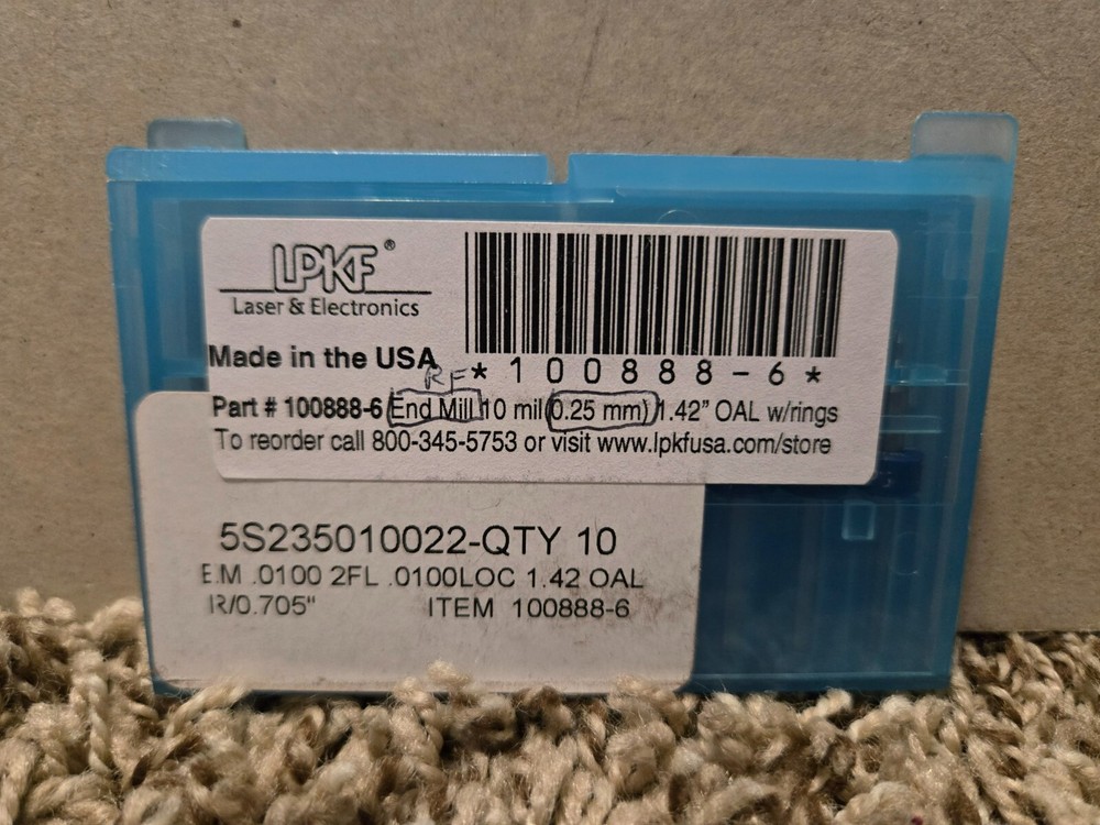 LPKF 100888-6 End Mill 0.25mm 1,42″ OAL w/rings
