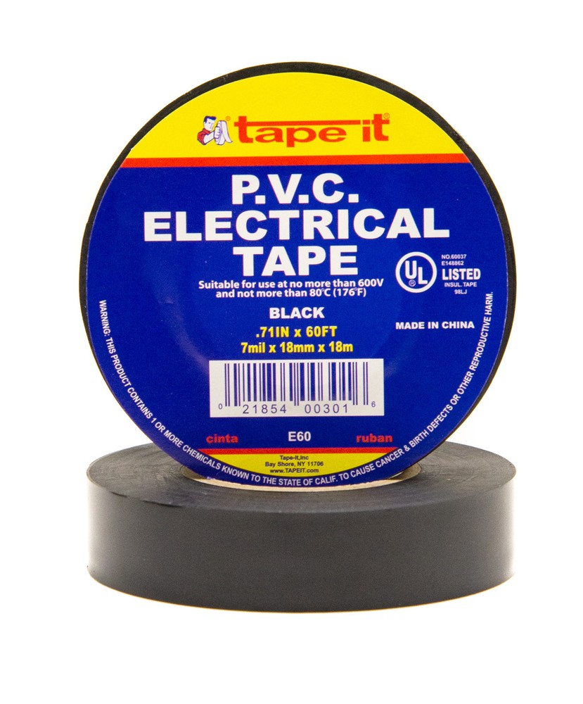 100 Rolls of Black PVC Electrical Tape – .71″ x 60 ft – 7 Mil