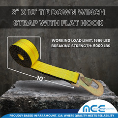 USA 2″ x 10′ Wheel Lift Rollback Strap w/ Flat Snap Hook for Tow Truck Dolly