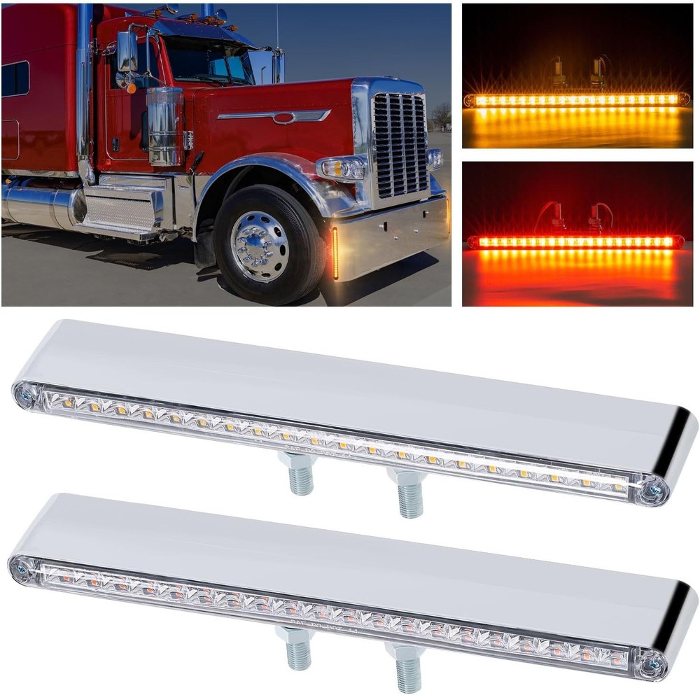 2Pcs 12″ Clear Lens Red/Amber LED Combo Dual Face Truck Semi Trailer Light Bars