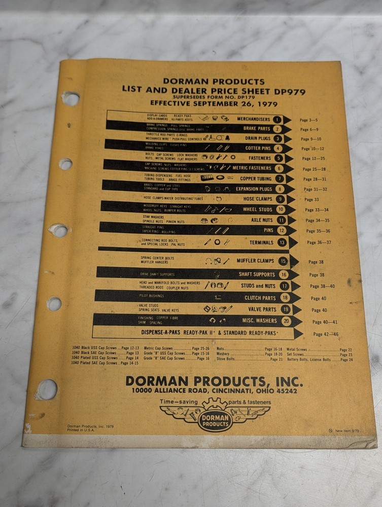 DORMAN PRODUCTS DP979 LIST DEALER PRICE SHEET SUPERSEDES FORM NO DP179 1979