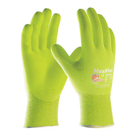 Pip 34-874Fy/L Hi-Vis Coated Gloves, Foam Nitrile, Foam, Palm, 3 Abrasion