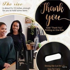 Black Gold Thank You Bags Business Retail Party Plastic Shopping 8”x12”in 100PCS