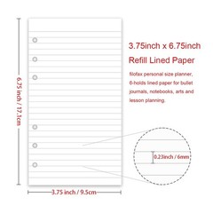 A6 Lined Refill Paper, 100 Sheets/200 Pages Loose Leaf 100 Sheets, White