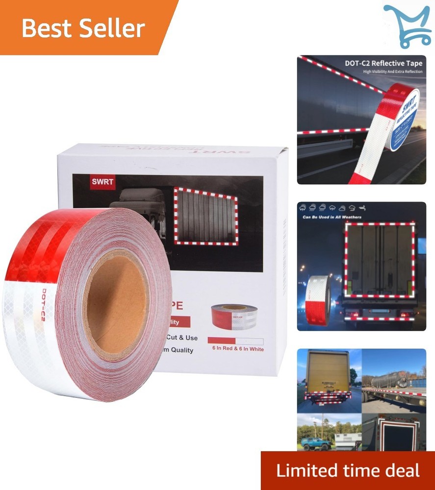 DOT-C2 Reflective Tape 2 Inch x 100 Feet Waterproof Red White Safety Tape