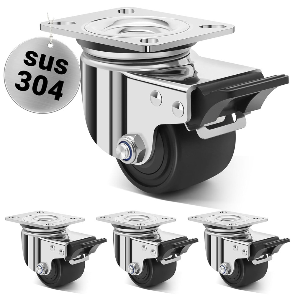 2.5 Inch Heavy Duty Stainless Steel Low Gravity Casters, SUS 304 Industrial Grad