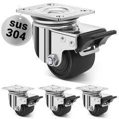 2.5 Inch Heavy Duty Stainless Steel Low Gravity Casters, SUS 304 Industrial Grad