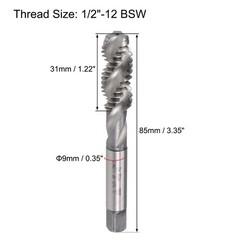 uxcell 1/2″-12 BSW Spiral Flute Thread Tap, Machine Threading Tap