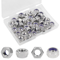 40PCS M8 Locknuts M8x1.25mm Nylon Insert Hex Lock Nuts 304 Stainless Steel Metri