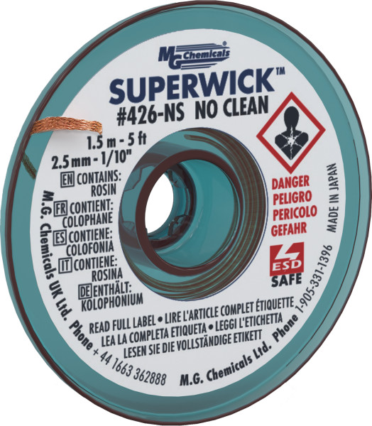 MG Chemicals 426-NS (#4) 5 Foot Length of 0.100″ (2.5mm) No-Clean Solder Wick