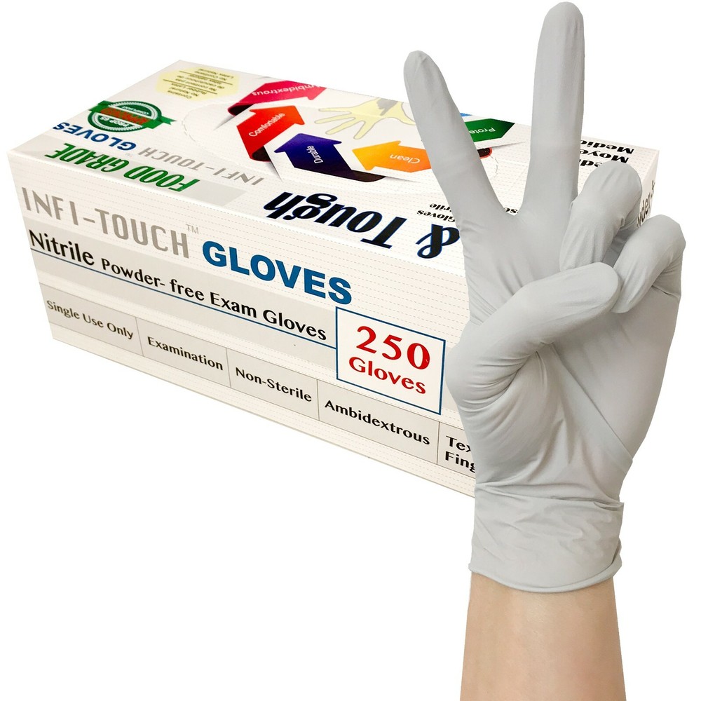 Grey Nitrile Gloves, Food Safe, Latex and Powder Free, 9.5″length XS,S, M, L, XL