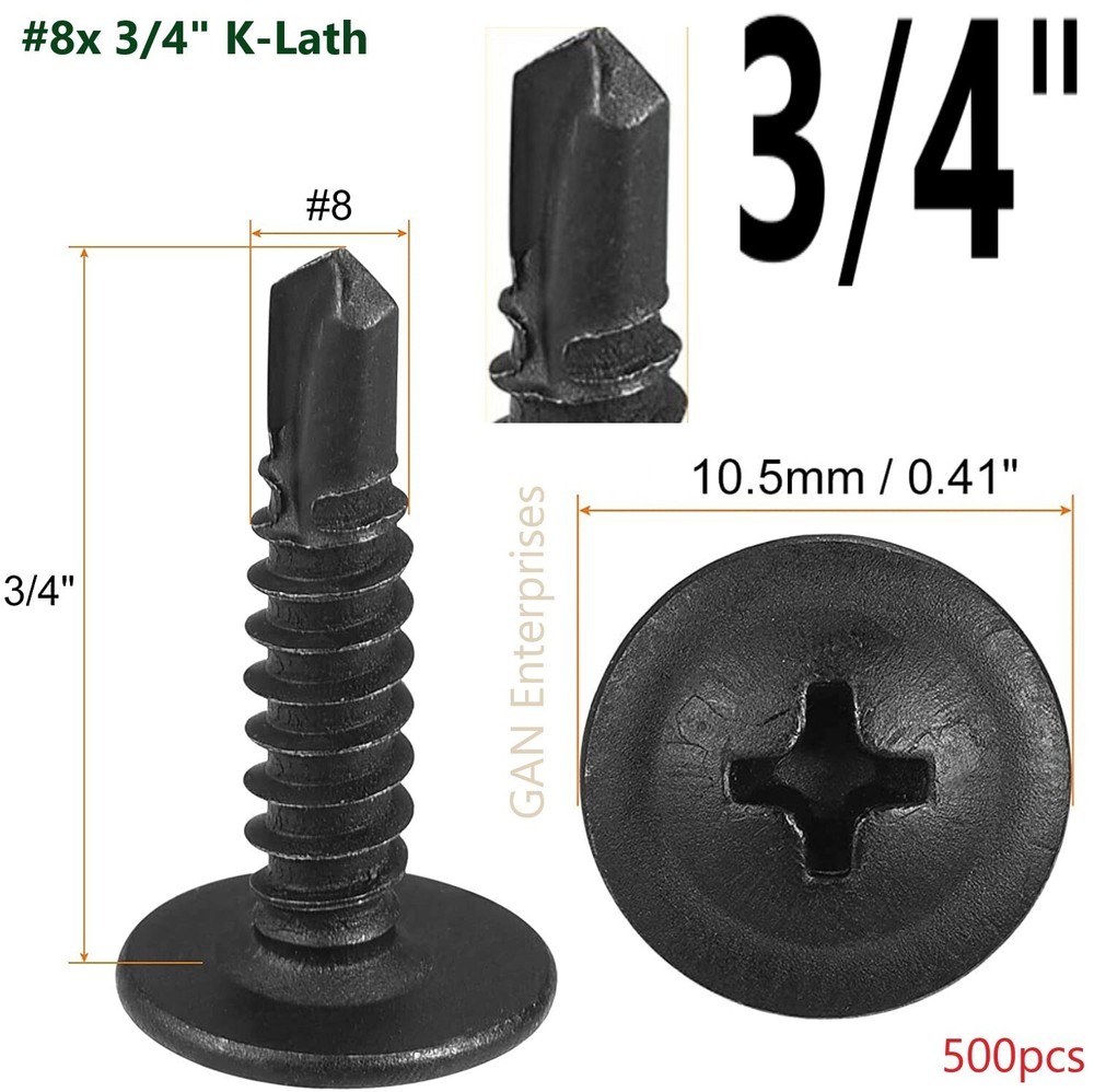 Modified Truss Head Self Drilling / Tapping Screws # 8 x 3/4″ K-Lath Black (500)