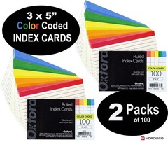 Oxford 04753 Color Coded 3 x 5″ Index Cards, Ruled, 2 Packs of 100