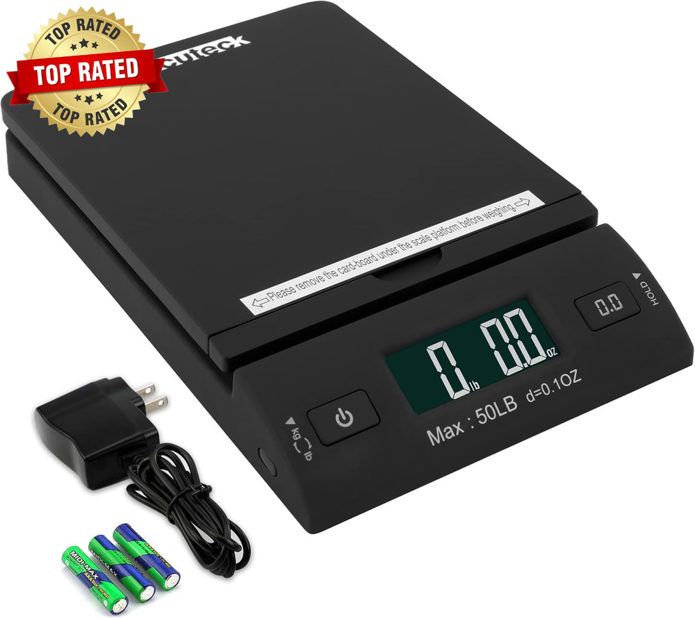 50 Lb All-In-One Black Digital Shipping Postal Scale with Adapter (W-8250-50B)