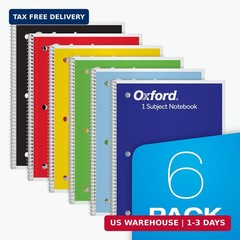 Oxford Spiral Notebooks, 6 Pack, 1 Subject, Wide Ruled Notebooks for School, 8 x