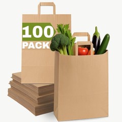 12x7x17 Large Brown Paper Grocery Bags, inches (Pack of 100),
