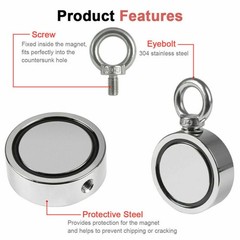 Double Sided Fishing Magnet Kit Pull Force Strong Neodymium+15m Rope+Gloves