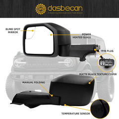 Driver Side Mirror Compatible with 2021-2024 Ford Bronco Left Mirror W/Temp Sens