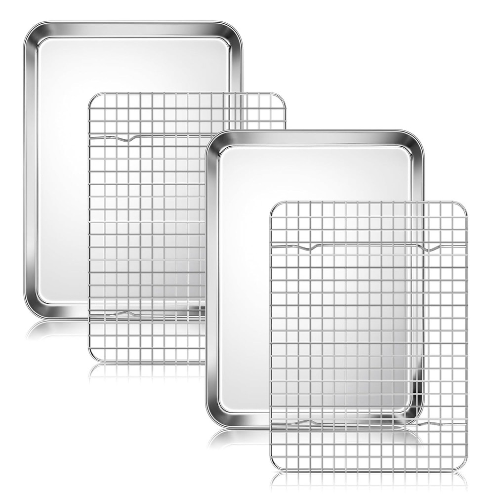 Homikit Quarter Sheet Pan with Wire Rack Set (2 Baking Sheets+2 Racks), Stainles