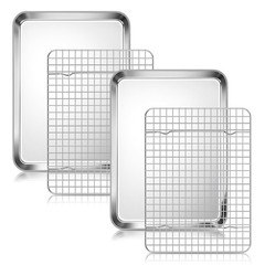 Homikit Quarter Sheet Pan with Wire Rack Set (2 Baking Sheets+2 Racks), Stainles